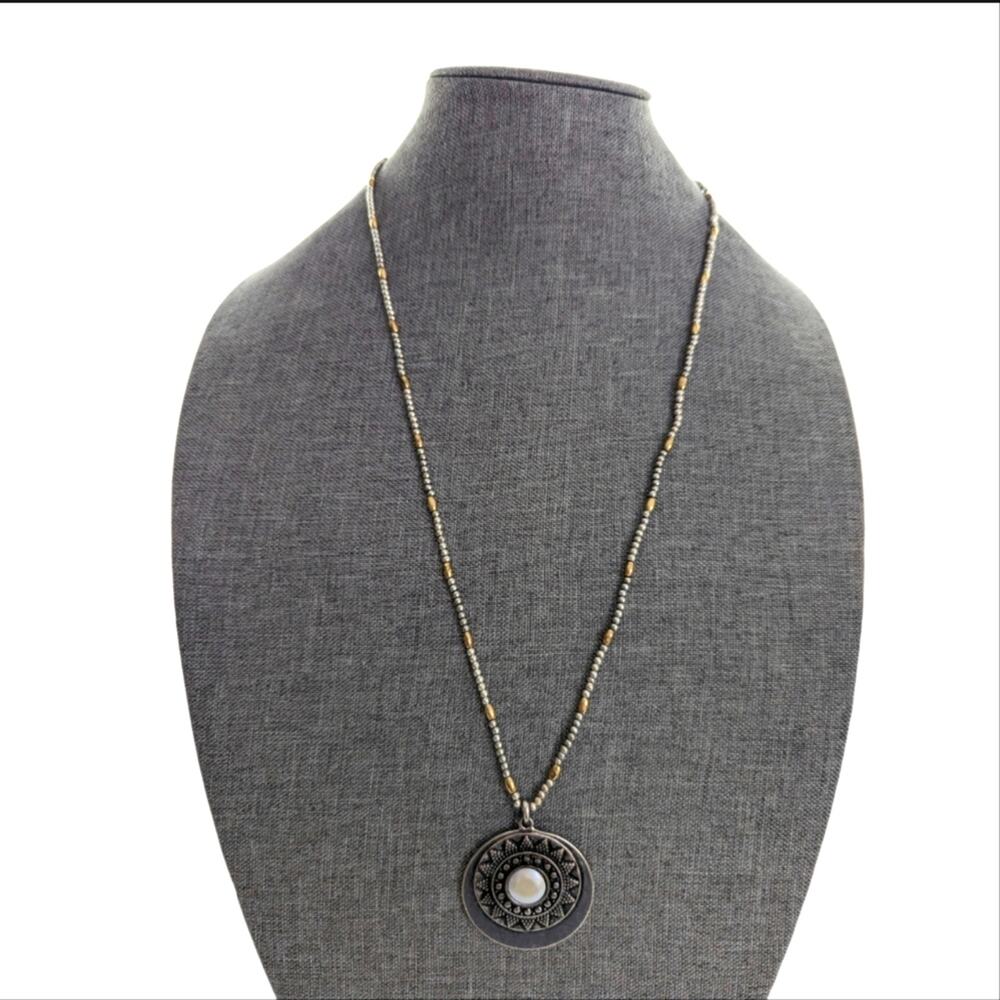 Lucky Brand 28" Bohemian Style Silver Tone Chain Aztec Sun Pendant Necklace